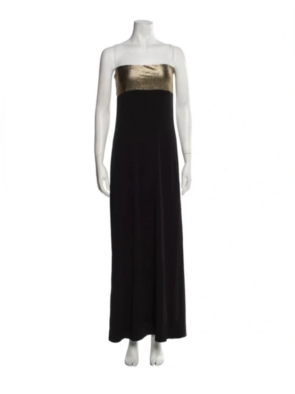 MARIE FRANCE VAN
DAMME Elegant Black and Metallic Silver Strapless Dress
2
